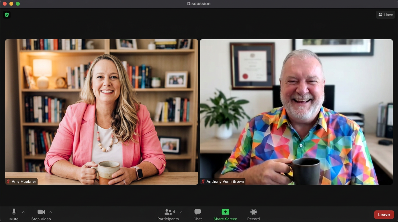 Two speakers on a one-on-one online coffee call