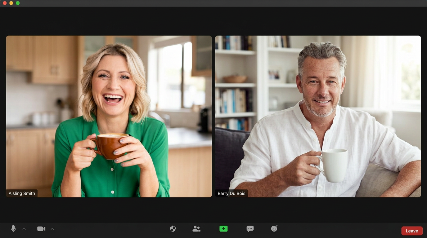 Two speakers on a one-on-one online coffee call